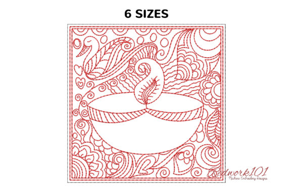 Diwali Deep Design Redwork Embroidery Review