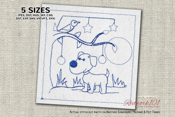 Dog Standing Near Tree Redwork Review