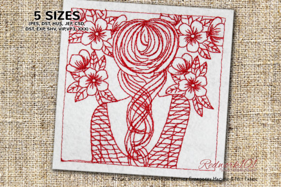 Girl in Flower Frame Bluework Review for Seasonal Embroidery
